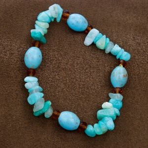 AMAZONITE/TURQUOISE-AMBER Speckled Eggs Beaded Bracelet